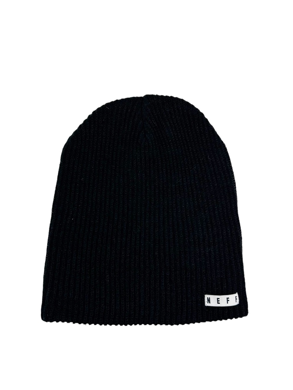 Neff Black Rib Knit Beanie with Logo Tag